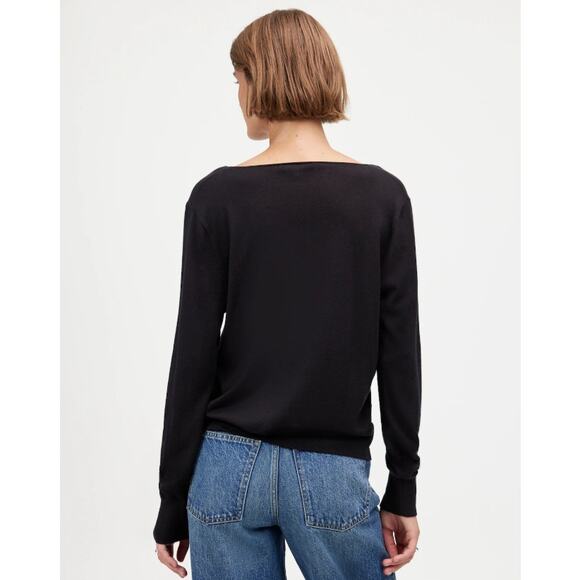 Madewell Merino Wool-Silk Blend V-Neck Sweater SZ XL Black Relaxed Fit Pullover - Picture 3 of 9